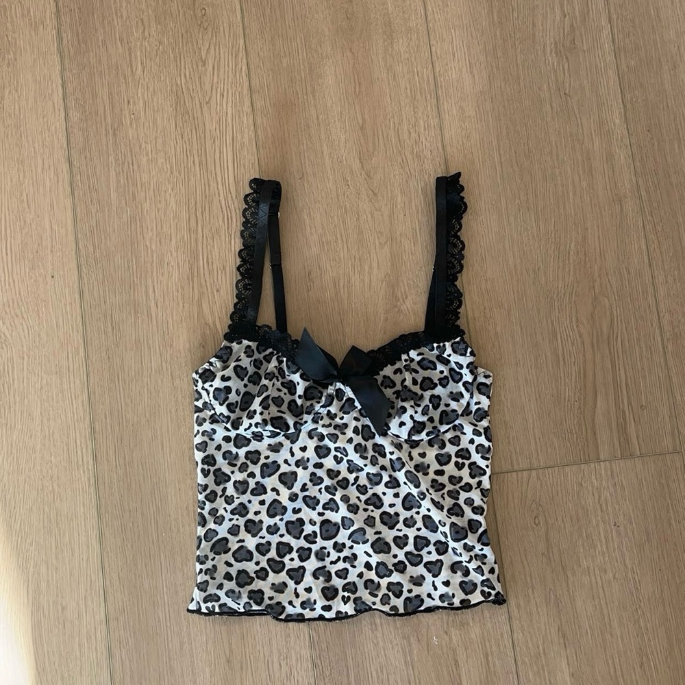 leopard print lace trip bustier corset top